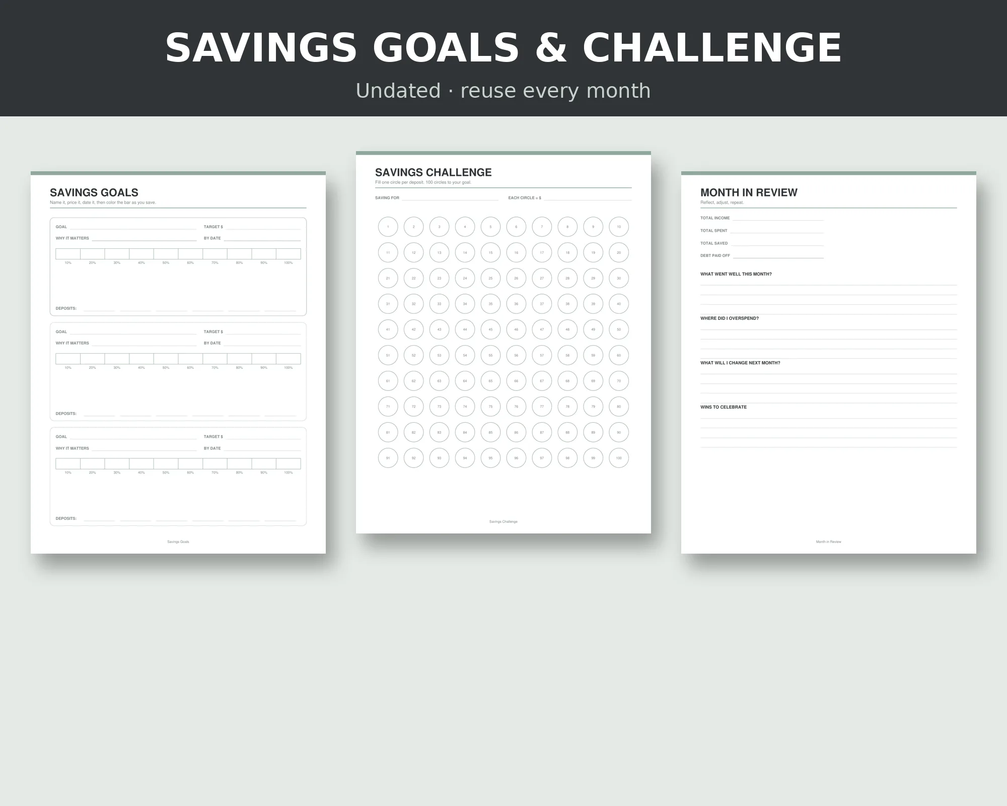 Savings goals and challenge pages
